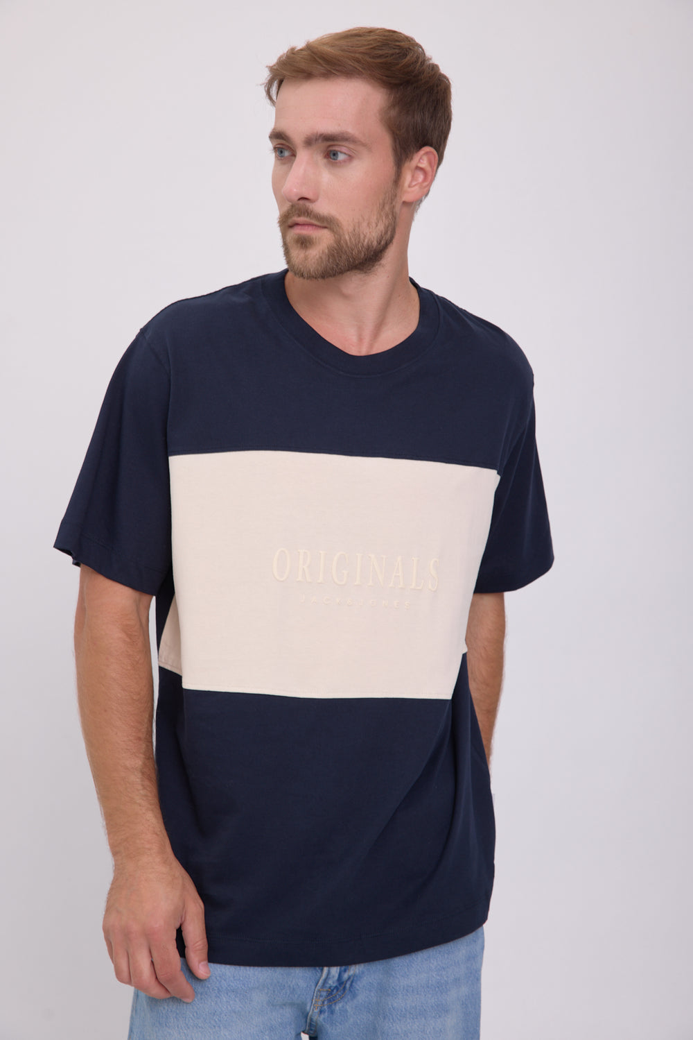 CAMISETA FREDERIKSBERG MARGATE - Sky Captain Detail:ANTIQUE WHITE BLOCKING
