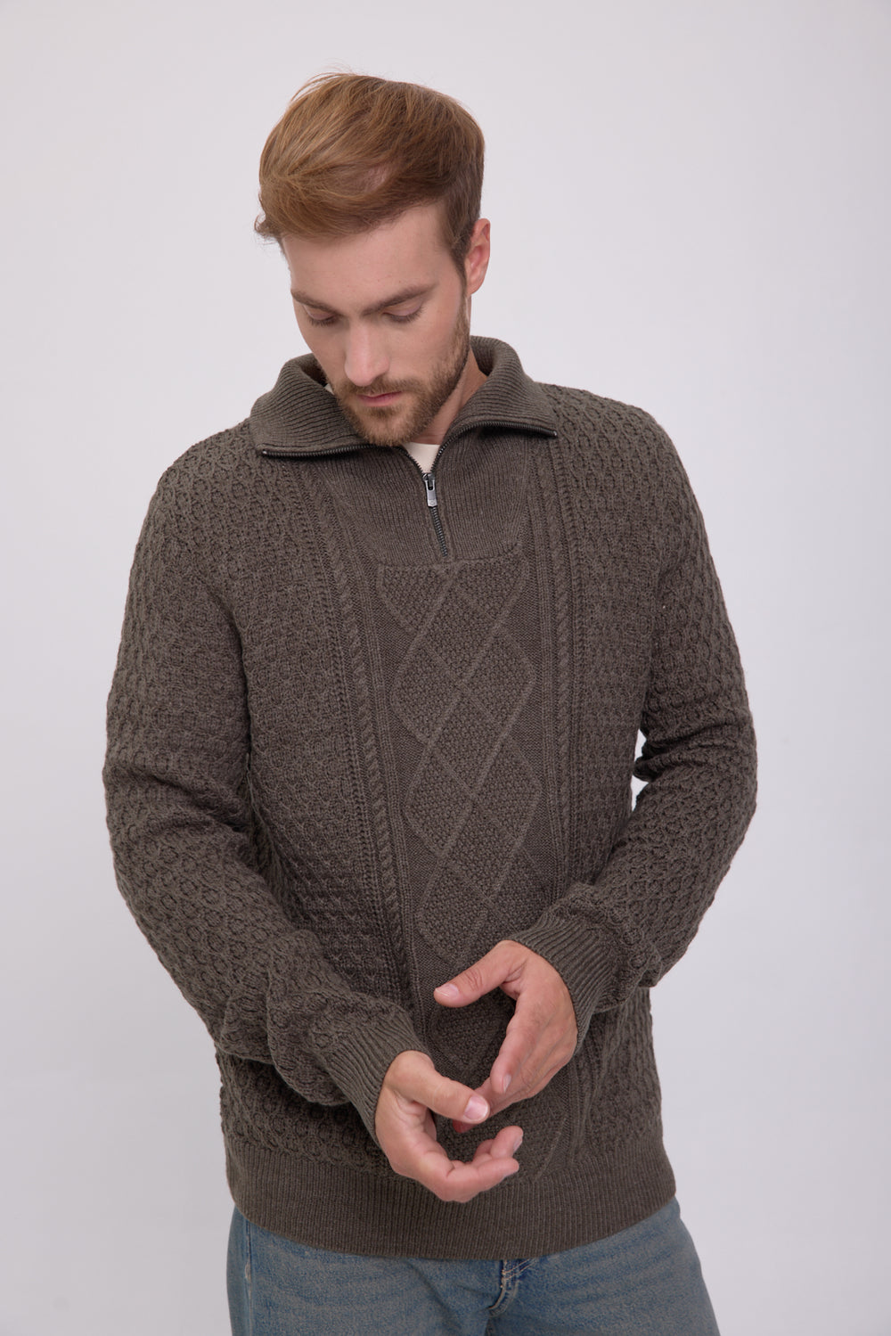 SWEATER BLUNORTH - Olive Night Detail:MELANGE