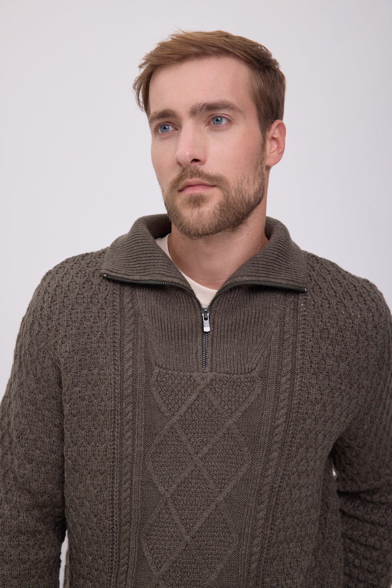 SWEATER BLUNORTH - Olive Night Detail:MELANGE
