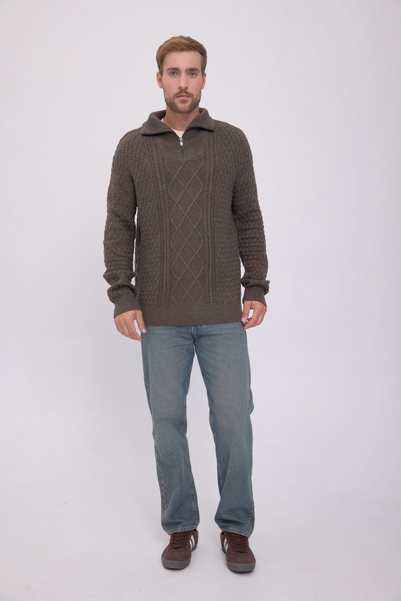 SWEATER BLUNORTH - Olive Night Detail:MELANGE