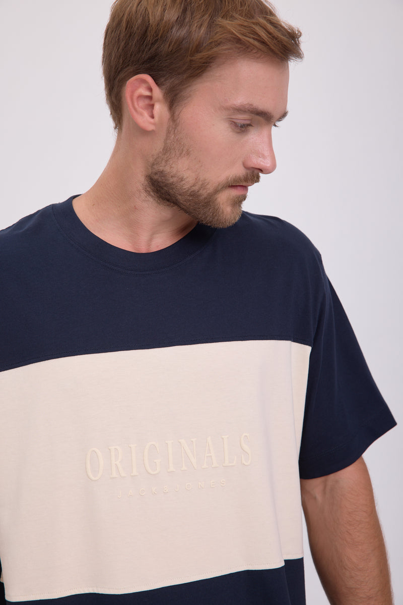 CAMISETA FREDERIKSBERG MARGATE - Sky Captain Detail:ANTIQUE WHITE BLOCKING