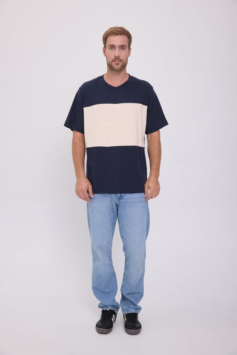 CAMISETA FREDERIKSBERG MARGATE - Sky Captain Detail:ANTIQUE WHITE BLOCKING