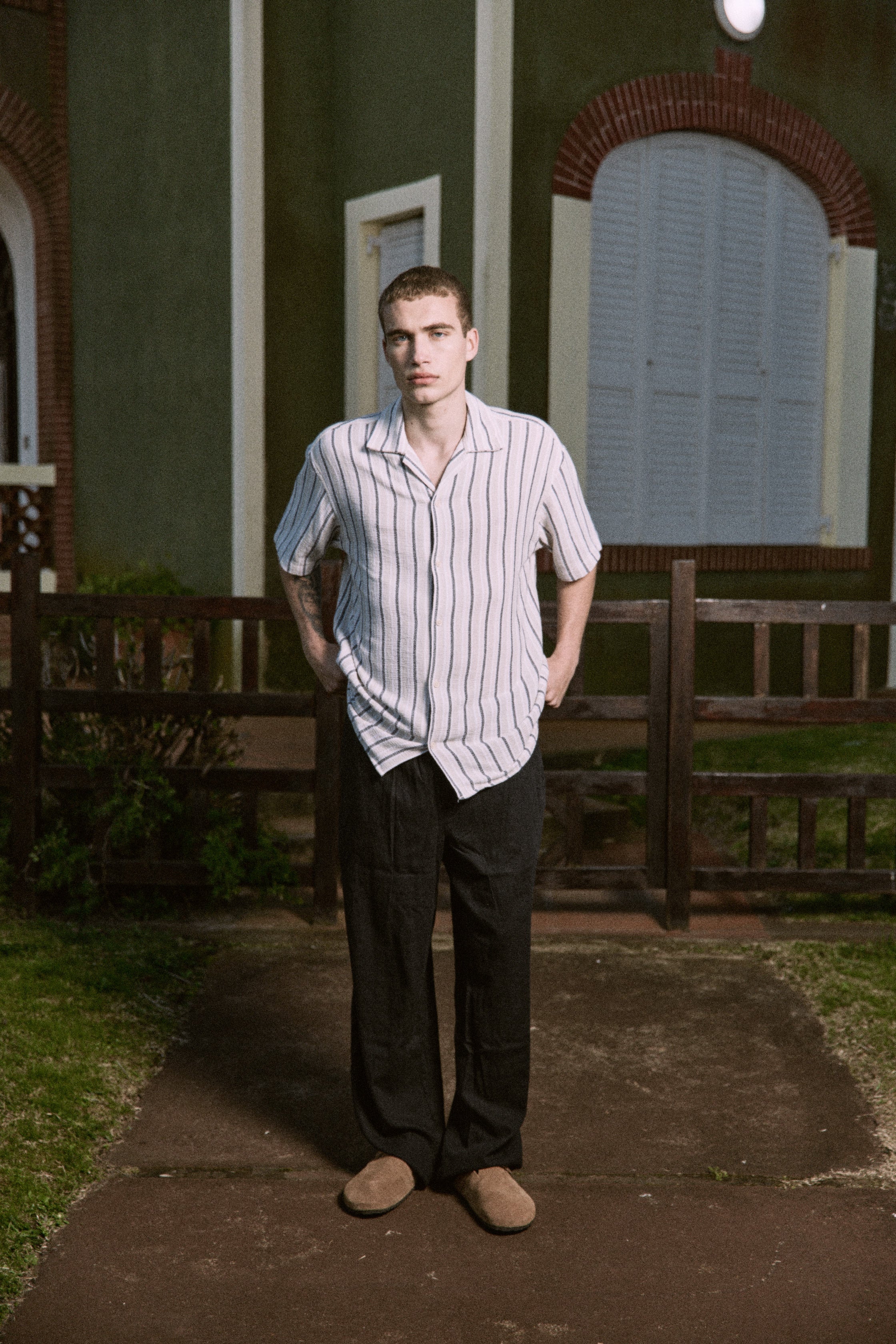 CAMISA RELAXED RAYAS COBA - Celadon Tint