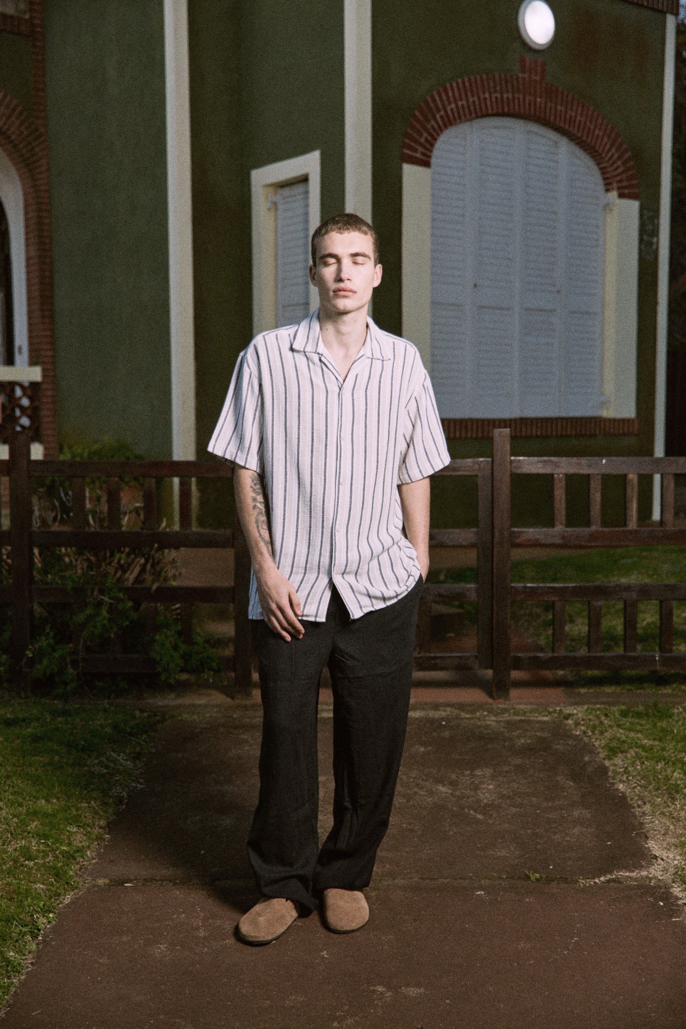 CAMISA RELAXED RAYAS COBA - Celadon Tint