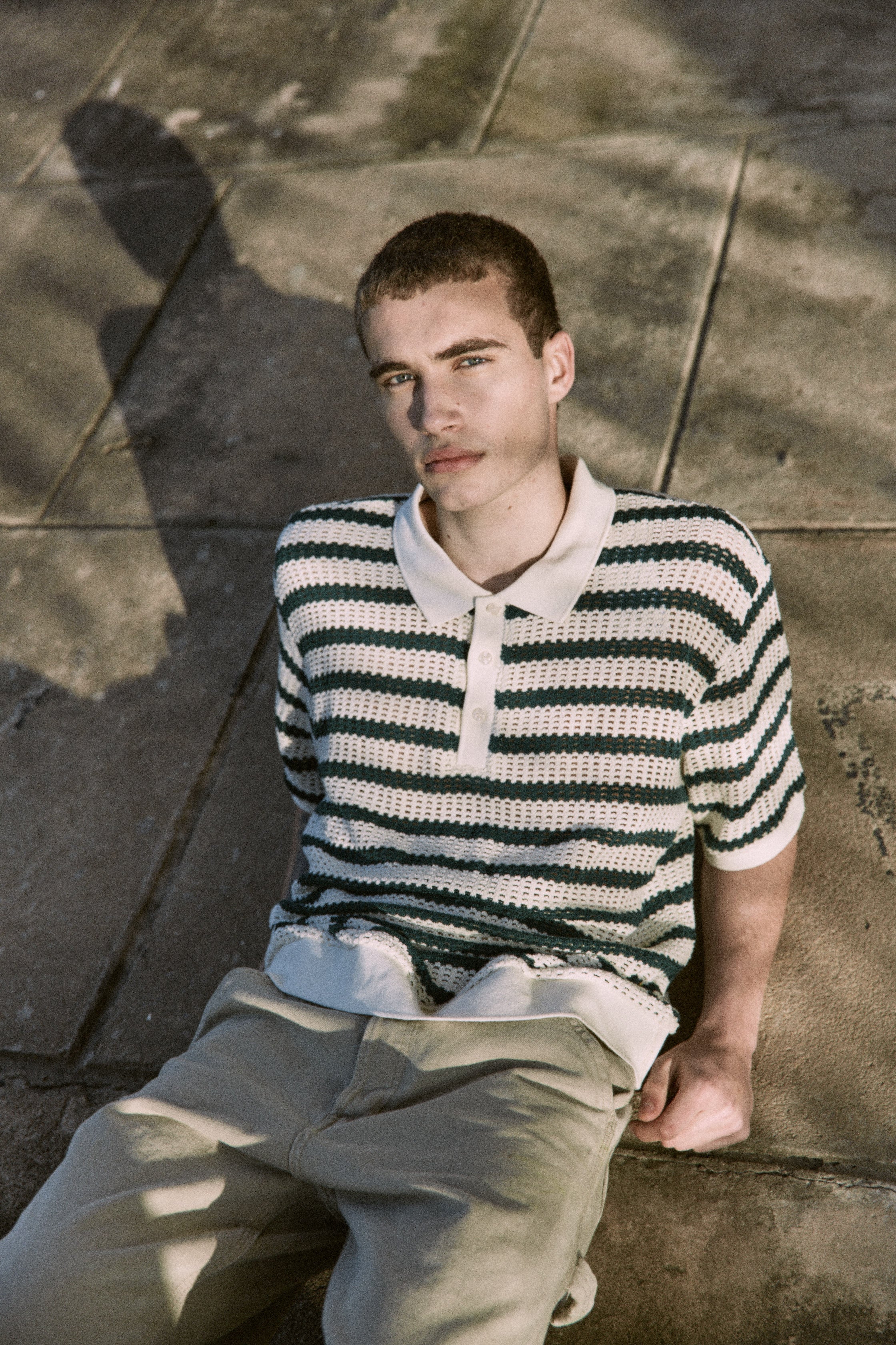 POLO LOOSE TEJIDO COHEN - Cloud Dancer Stripes:BOTANICAL GARDEN