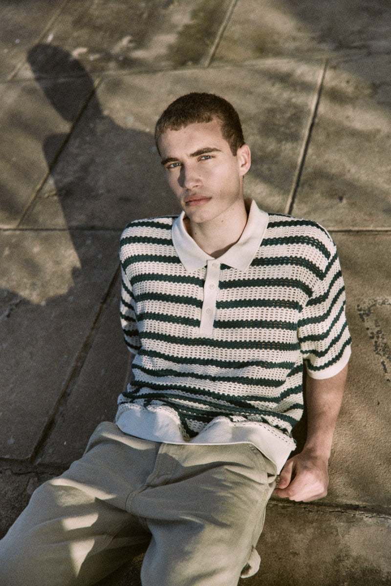 POLO LOOSE TEJIDO COHEN - Cloud Dancer Stripes:BOTANICAL GARDEN