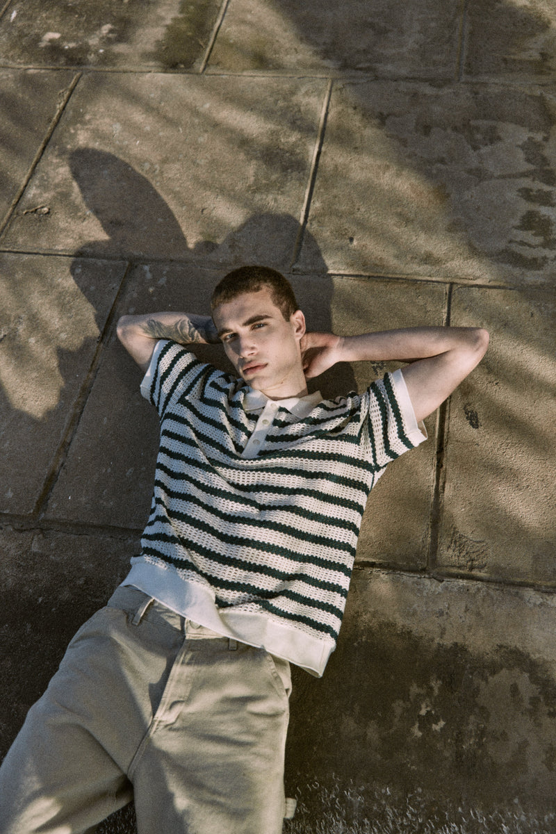 POLO LOOSE TEJIDO COHEN - Cloud Dancer Stripes:BOTANICAL GARDEN