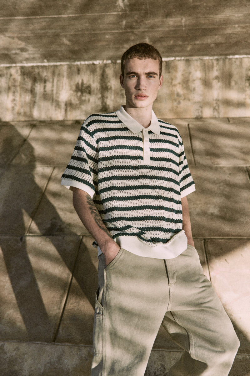 POLO LOOSE TEJIDO COHEN - Cloud Dancer Stripes:BOTANICAL GARDEN