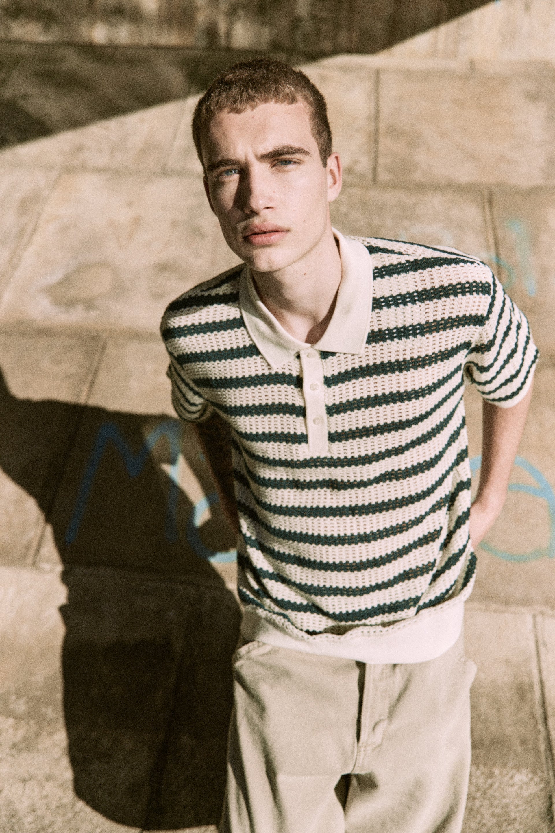 POLO LOOSE TEJIDO COHEN - Cloud Dancer Stripes:BOTANICAL GARDEN