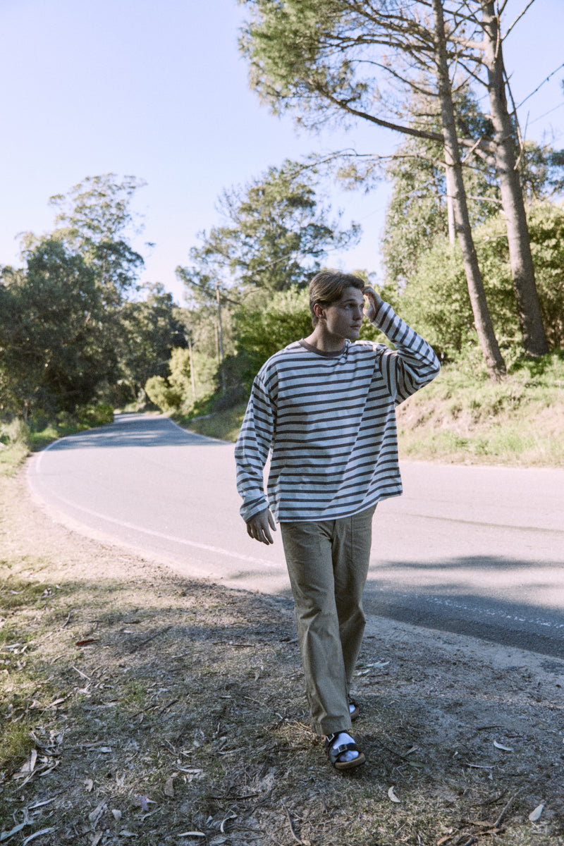 CAMISETA SLINGTON CREW-Deep Taupe Stripes:ANTIQUE WHITE