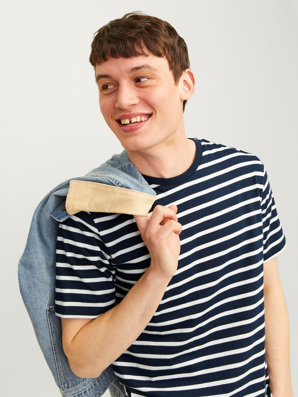 Product CAMISETA BÁSICA REGULAR MANGA CORTA ORGANIC - Navy Blazer Stripes:CLOUD DANCER - Image 10