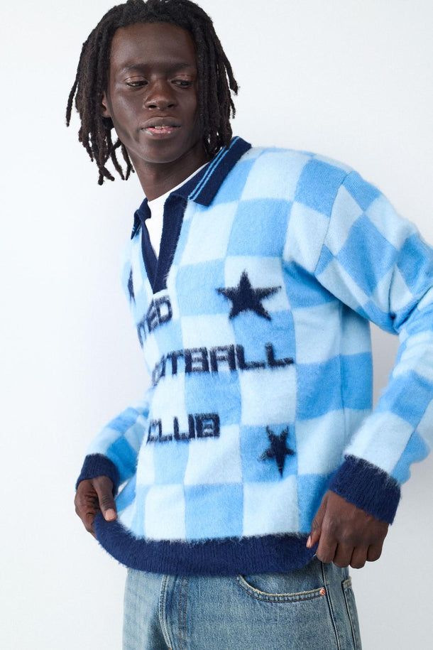 Product SWEATER CUELLO EN V BASEBALL-Light Blue - Image 1