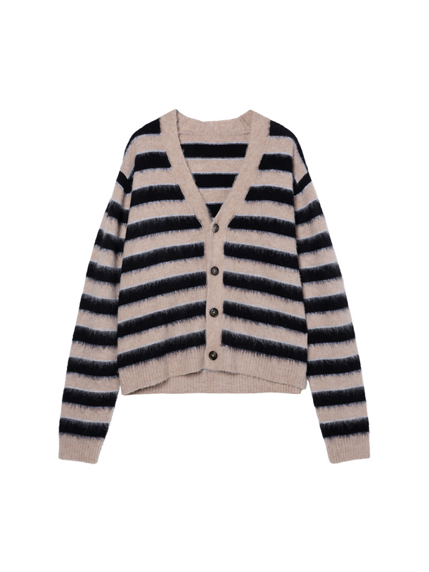 Product CARDIGAN CUELLO PICO RAYAS BMK-Beige - Image 4