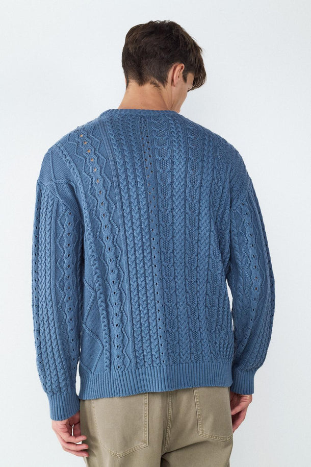 Product SWEATER CUELLO REDONDO CABLES BMK-NAVY BLUE - Image 3