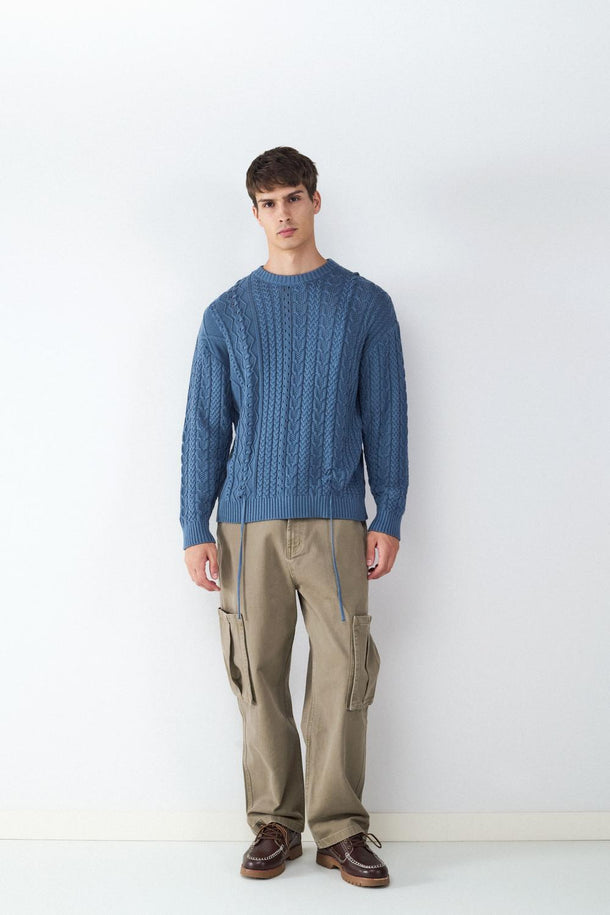 Product SWEATER CUELLO REDONDO CABLES BMK-NAVY BLUE - Image 2